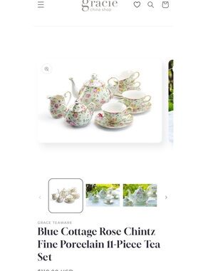 Gracie Floral Porcelain 11 piece Tea Set - Blue Rose Chintz Pattern
